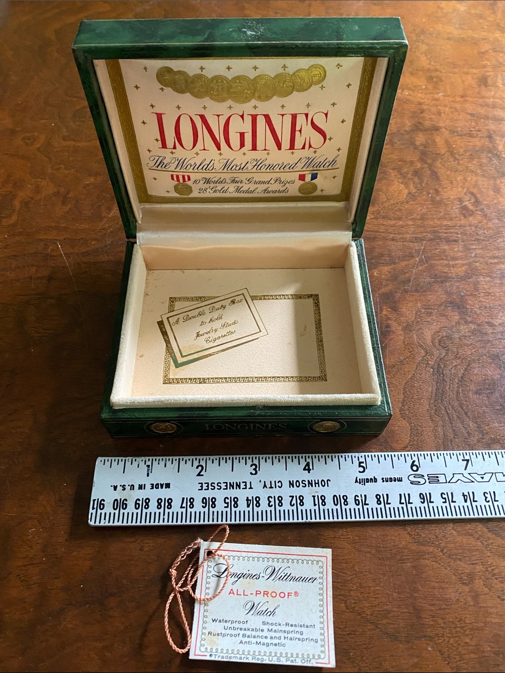 Longines Watch Box vintage presentation case green & gold sailing ship flagship - Picture 2 of 4